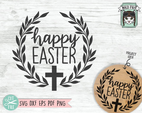 Happy Easter Wreath SVG, Easter SVG File, Easter Cut File, Round Easter Sign SVG, Cross Wreath SVG SVG Wild Pilot 