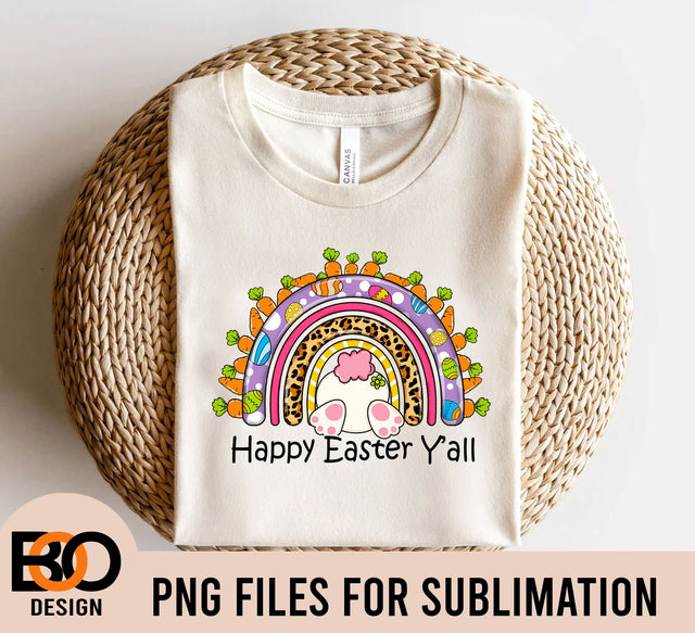 Happy Easter Yall Bunny With Rainbow Png Sublimation Design, Easter Sublimation Png, Easter Rainbow Png, Easter Bunny Png Download Sublimation BOO-design 