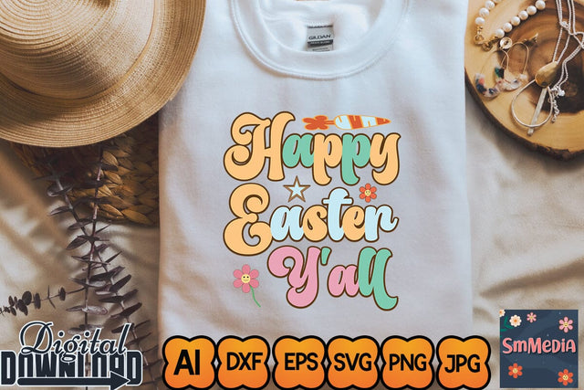 Happy Easter Y'all,Retro Easter SVG Bundle, Easter Svg files, Spring Svg, Easter Quotes, Cut Files, Cricut file, Smiley svg, Easter cut files, Easter svg SVG Newmockups 