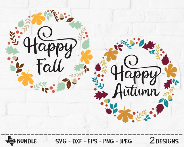 Happy Fall & Autumn Wreath Bundle | Fall SVG SVG Texas Southern Cuts 