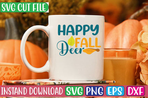 Happy Fall Deer SVG Cut File SVGs, Quotes and Sayings, Food & Drink, Holiday,On Sale, SVG Studio Innate 