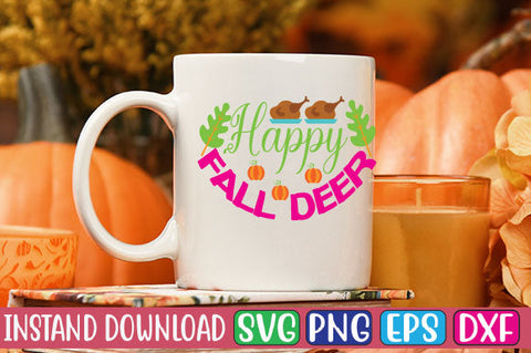 Happy Fall Deer SVG Cut File SVGs, Quotes and Sayings, Food & Drink, Holiday,On Sale, SVG Studio Innate 