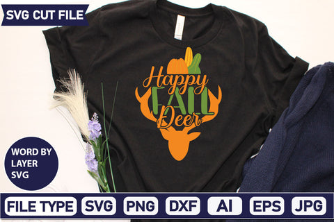 Happy Fall Deer SVG Cut File SVGs quotes-and-sayings food-drink mini-bundles print-cut on-sale Clipart Clip Art Sublimation or Vinyl Shirt Design SVG DesignPlante 503 