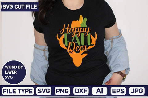 Happy Fall Deer SVG Cut File SVGs quotes-and-sayings food-drink mini-bundles print-cut on-sale Clipart Clip Art Sublimation or Vinyl Shirt Design SVG DesignPlante 503 