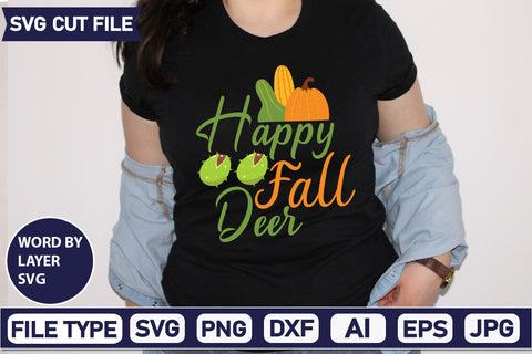Happy Fall Deer SVG Cut File SVGs quotes-and-sayings food-drink mini-bundles print-cut on-sale Clipart Clip Art Sublimation or Vinyl Shirt Design SVG DesignPlante 503 