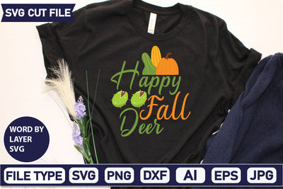 Happy Fall Deer SVG Cut File SVGs quotes-and-sayings food-drink mini-bundles print-cut on-sale Clipart Clip Art Sublimation or Vinyl Shirt Design SVG DesignPlante 503 