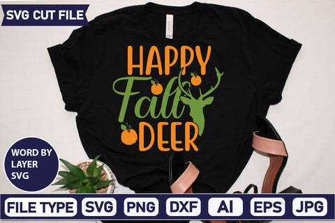 Happy Fall Deer SVG Cut File SVGs quotes-and-sayings food-drink mini-bundles print-cut on-sale Clipart Clip Art Sublimation or Vinyl Shirt Design SVG DesignPlante 503 