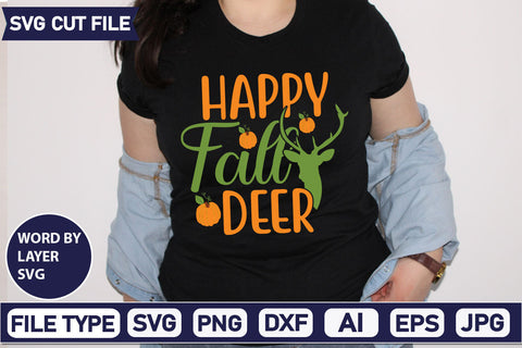 Happy Fall Deer SVG Cut File SVGs quotes-and-sayings food-drink mini-bundles print-cut on-sale Clipart Clip Art Sublimation or Vinyl Shirt Design SVG DesignPlante 503 