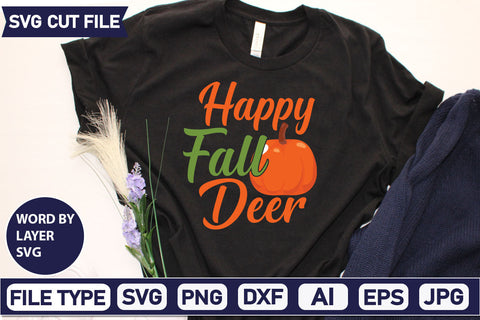 Happy Fall Deer SVG Cut File SVGs quotes-and-sayings food-drink mini-bundles print-cut on-sale Clipart Clip Art Sublimation or Vinyl Shirt Design SVG DesignPlante 503 