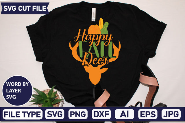 Happy Fall Deer SVG Cut File SVGs quotes-and-sayings food-drink mini-bundles print-cut on-sale Clipart Clip Art Sublimation or Vinyl Shirt Design SVG DesignPlante 503 
