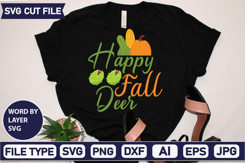 Happy Fall Deer SVG Cut File SVGs quotes-and-sayings food-drink mini-bundles print-cut on-sale Clipart Clip Art Sublimation or Vinyl Shirt Design SVG DesignPlante 503 