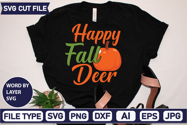 Happy Fall Deer SVG Cut File SVGs quotes-and-sayings food-drink mini-bundles print-cut on-sale Clipart Clip Art Sublimation or Vinyl Shirt Design SVG DesignPlante 503 