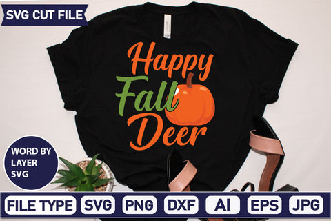 Happy Fall Deer SVG Cut File SVGs quotes-and-sayings food-drink mini-bundles print-cut on-sale Clipart Clip Art Sublimation or Vinyl Shirt Design SVG DesignPlante 503 