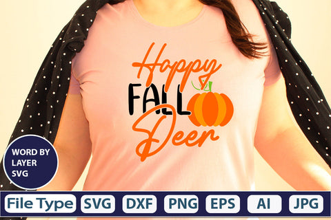 Happy Fall Deer SVG Cut File SVGs,quotes-and-sayings,food-drink mini-bundles,print-cut,on-sale Clipart Clip Art Sublimation or Vinyl Shirt Design SVG DesignPlante 503 