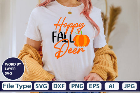 Happy Fall Deer SVG Cut File SVGs,quotes-and-sayings,food-drink mini-bundles,print-cut,on-sale Clipart Clip Art Sublimation or Vinyl Shirt Design SVG DesignPlante 503 