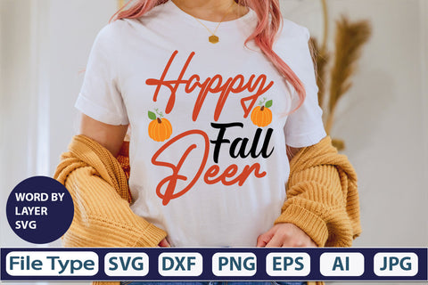Happy Fall Deer SVG Cut File SVGs,quotes-and-sayings,food-drink mini-bundles,print-cut,on-sale Clipart Clip Art Sublimation or Vinyl Shirt Design SVG DesignPlante 503 