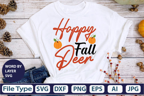 Happy Fall Deer SVG Cut File SVGs,quotes-and-sayings,food-drink mini-bundles,print-cut,on-sale Clipart Clip Art Sublimation or Vinyl Shirt Design SVG DesignPlante 503 
