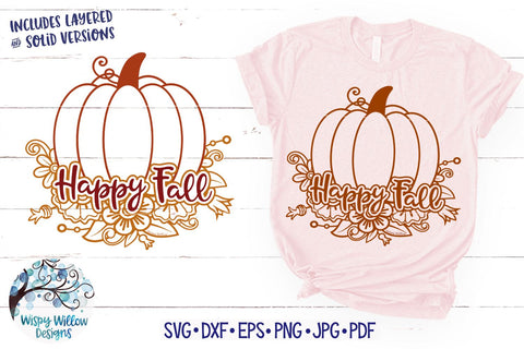 Happy Fall Floral Pumpkin SVG SVG Wispy Willow Designs 