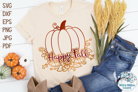 Happy Fall Floral Pumpkin SVG SVG Wispy Willow Designs 