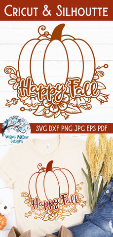 Happy Fall Floral Pumpkin SVG SVG Wispy Willow Designs 