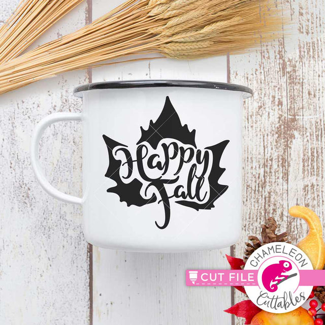 Happy Fall Leaf - Thanksgiving Fall SVG Chameleon Cuttables 