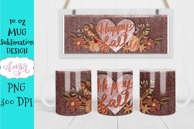 Happy Fall mug sublimation template for 11oz Sublimation Amorclipart 