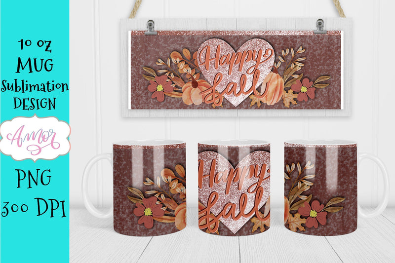 Happy Fall mug sublimation template for 11oz Sublimation Amorclipart 