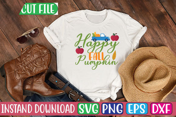 Happy Fall Pumpkin SVG Cut File SVGs, Quotes and Sayings, Food & Drink, Holiday,On Sale, SVG Studio Innate 