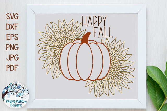 Happy Fall Pumpkin with Sunflower SVG SVG Wispy Willow Designs 