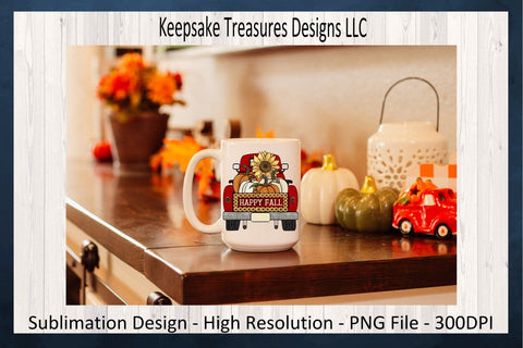 Happy Fall Red Rustic Sunflower Truck, PNG Sublimation Design, Fall T-Shirt Design, Pumpkin Autumn Design, Digital Download, Fall Sunflower PNG Sublimation Keepsake Treasures Designs LLC. 
