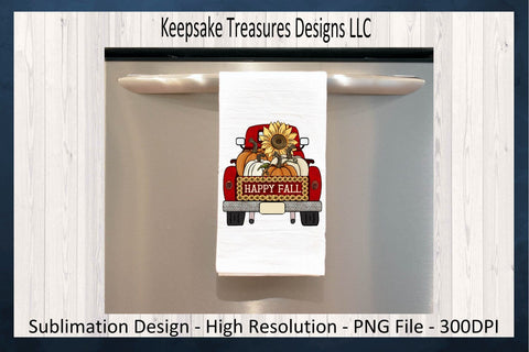 Happy Fall Red Rustic Sunflower Truck, PNG Sublimation Design, Fall T-Shirt Design, Pumpkin Autumn Design, Digital Download, Fall Sunflower PNG Sublimation Keepsake Treasures Designs LLC. 