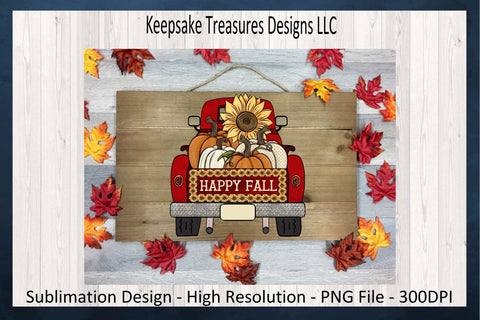 Happy Fall Red Rustic Sunflower Truck, PNG Sublimation Design, Fall T-Shirt Design, Pumpkin Autumn Design, Digital Download, Fall Sunflower PNG Sublimation Keepsake Treasures Designs LLC. 