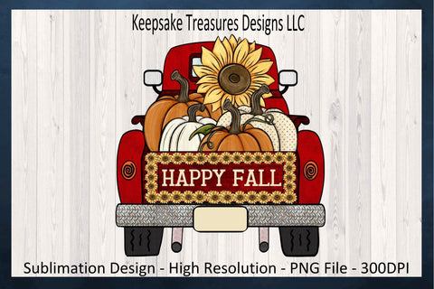 Happy Fall Red Rustic Sunflower Truck, PNG Sublimation Design, Fall T-Shirt Design, Pumpkin Autumn Design, Digital Download, Fall Sunflower PNG Sublimation Keepsake Treasures Designs LLC. 