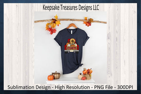 Happy Fall Red Rustic Sunflower Truck, PNG Sublimation Design, Fall T-Shirt Design, Pumpkin Autumn Design, Digital Download, Fall Sunflower PNG Sublimation Keepsake Treasures Designs LLC. 