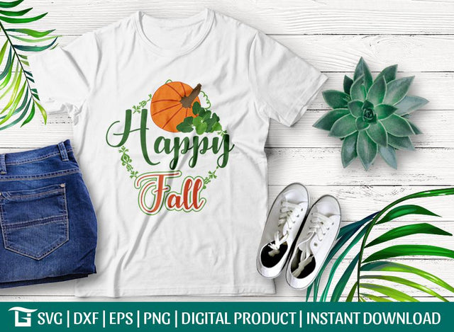 Happy Fall SVG Cut File | Pumpkin Svg | Wreath Svg | Autumn svg | Fall Svg | Thanksgiving T-shirt Design SVG ETC Craft 