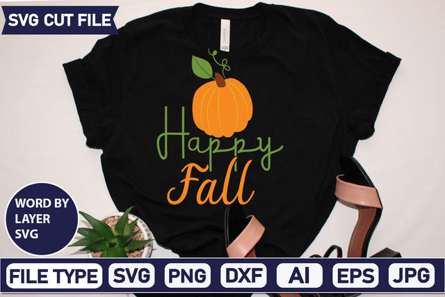 Happy Fall SVG Cut File SVGs quotes-and-sayings food-drink mini-bundles print-cut on-sale Clipart Clip Art Sublimation or Vinyl Shirt Design SVG DesignPlante 503 