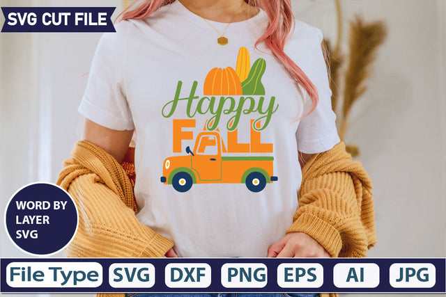 Happy Fall SVG Cut File SVGs quotes-and-sayings food-drink mini-bundles print-cut on-sale Clipart Clip Art Sublimation or Vinyl Shirt Design SVG DesignPlante 503 