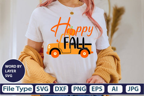 happy fall SVG Cut File SVGs,quotes-and-sayings,food-drink mini-bundles,print-cut,on-sale Clipart Clip Art Sublimation or Vinyl Shirt Design SVG DesignPlante 503 