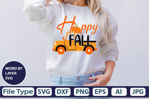 happy fall SVG Cut File SVGs,quotes-and-sayings,food-drink mini-bundles,print-cut,on-sale Clipart Clip Art Sublimation or Vinyl Shirt Design SVG DesignPlante 503 