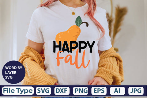 Happy Fall SVG Cut File SVGs,quotes-and-sayings,food-drink mini-bundles,print-cut,on-sale Clipart Clip Art Sublimation or Vinyl Shirt Design SVG DesignPlante 503 