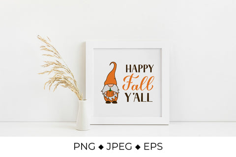 Happy Fall Y’all. Autumn gnome holding pumpkin Sublimation design Sublimation LaBelezoka 