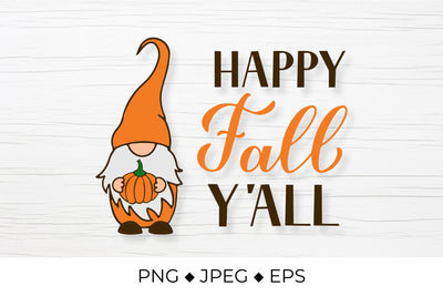 Happy Fall Y’all. Autumn gnome holding pumpkin Sublimation design Sublimation LaBelezoka 
