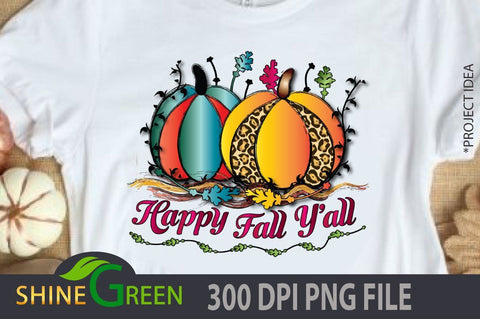Happy Fall Yall PNG Pumpkin for sublimation and T-Shirt Printing Sublimation Shine Green Art 