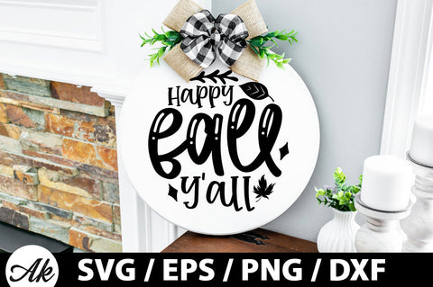 Happy fall y'all Round Sign SVG akazaddesign 