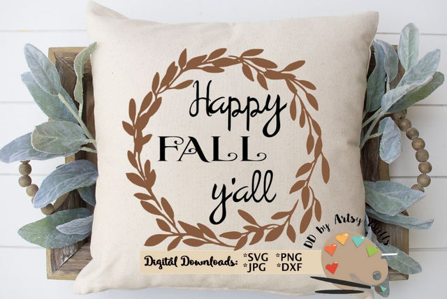Happy Fall Y'all svg cut file - fall leaves svg - Thanksgiving wreath svg SVG The Artsy Spot 