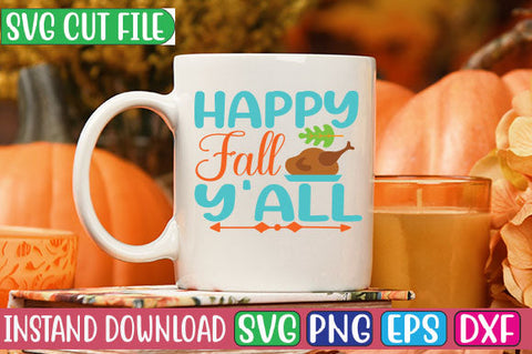 Happy Fall Y'all SVG Cut File SVGs, Quotes and Sayings, Food & Drink, Holiday,On Sale, SVG Studio Innate 