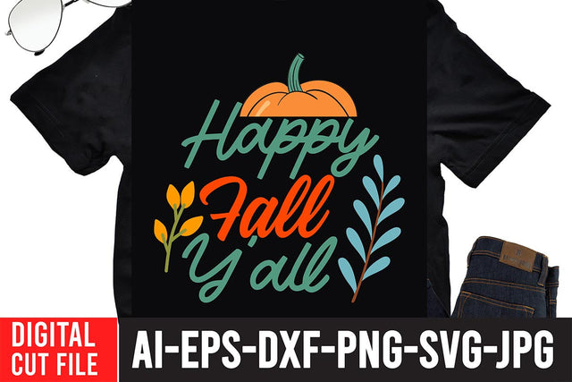 Happy Fall Y'all SVG Design ,Happy Fall Y'all SVG Cut File SVG BlackCatsMedia 