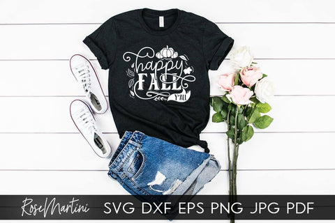 Happy Fall Y'All SVG file for cutting machines - Cricut Silhouette, Sublimation Design SVG Autumn cutting file Fall svg SVG RoseMartiniDesigns 
