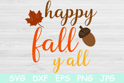Happy Fall Yall Svg File Quote Saying. Fall Svg Cut Files for Cricut and Silhouette. Hand Lettered Fall Y'all Stencil with Leaf and Acorn. SVG TiffsCraftyCreations 