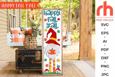 Happy Fall Y’all SVG - Gnome Porch Sign Cut File - Fall Decor DXF SVG RedHelgaArt 